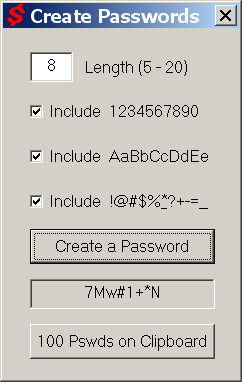 Screen Shot of AccessEase Create Passwords Dialog